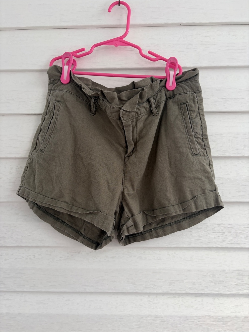 Banana Republic Linen Cotton Blend Shorts 2 Olive Green Utility Safari Summer